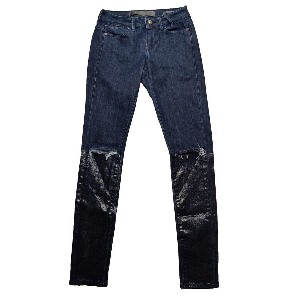 Guess Jeggings Women 25X29 Rip Knee Coated Shins Low Rise Dark‎ Wash Blue Jeans